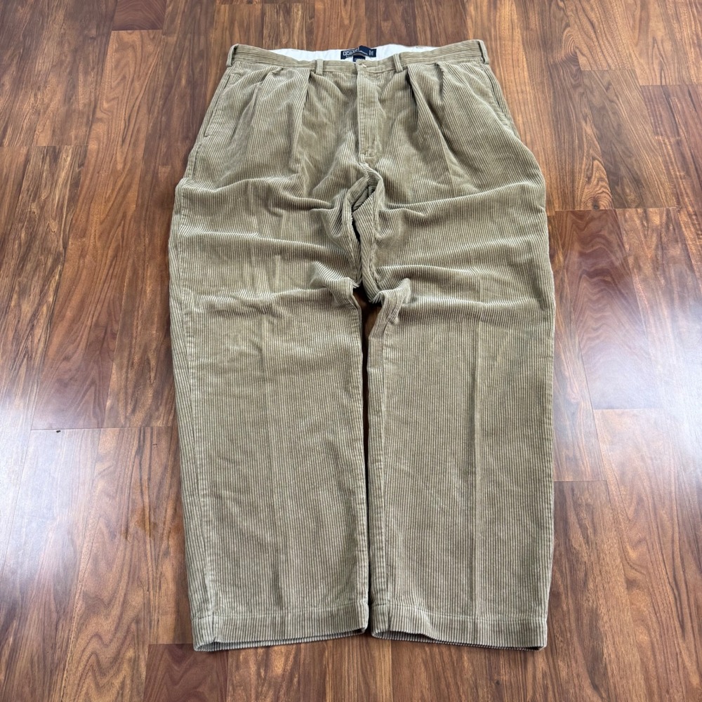 Polo Ralph Lauren Andrew Pant Baggy Wide Leg Corduroy Tan Khaki 40x32 Mens